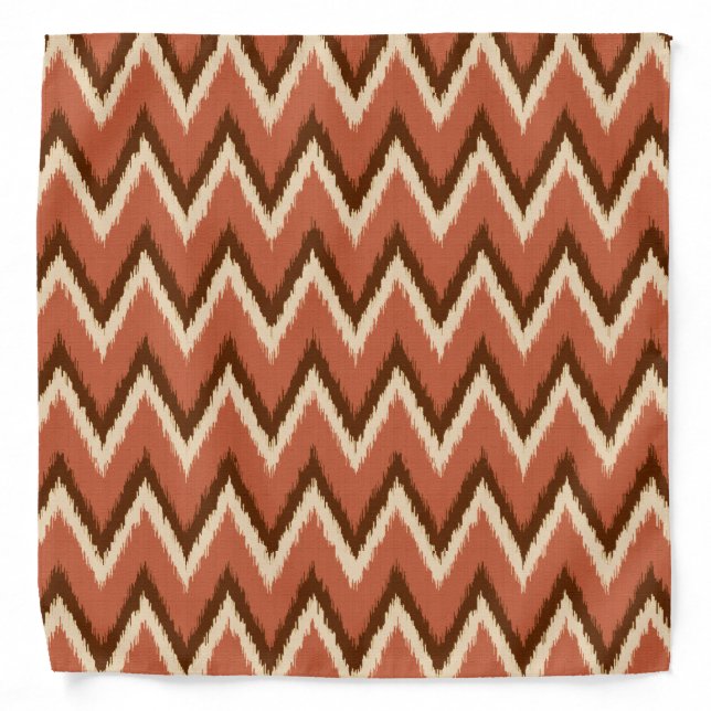 Ikat Chevron Stripes - Rust, Brown and Beige Bandana (Front)