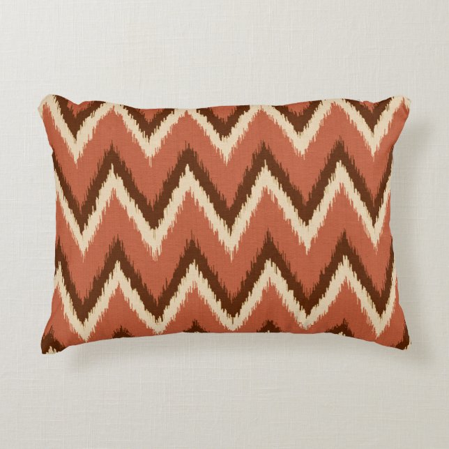 Ikat Chevron Stripes - Rust, Brown and Beige Decorative Pillow (Front)