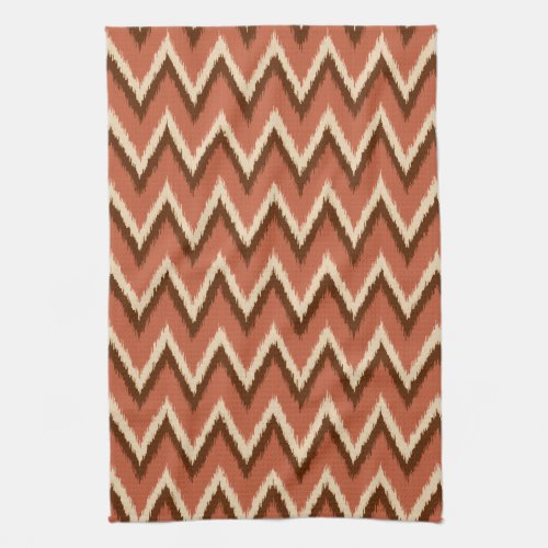 Ikat Chevron Stripes _ Rust Brown and Beige Kitchen Towel