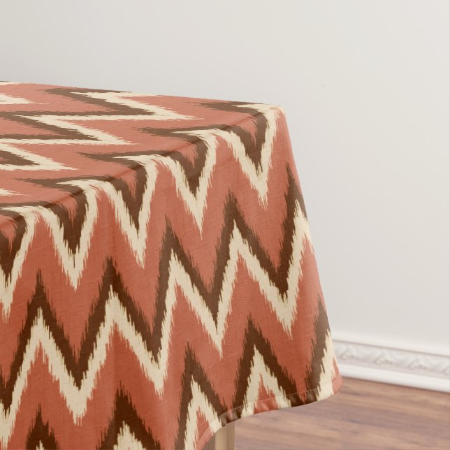 Ikat Chevron Stripes - Rust, Brown and Beige Tablecloth (In Situ)