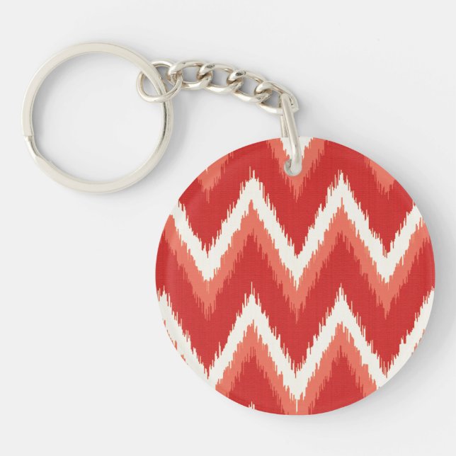 Ikat Chevron Stripes - Rust Orange and White Keychain (Front)