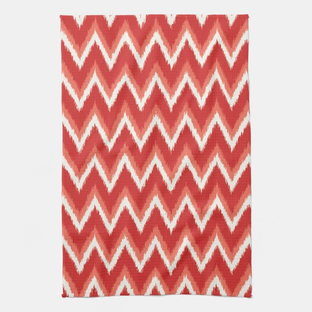 Ikat Chevron Stripes - Rust Orange and White Kitchen Towel (Vertical)