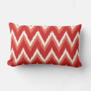 Ikat Chevron Stripes - Rust Orange and White Lumbar Pillow