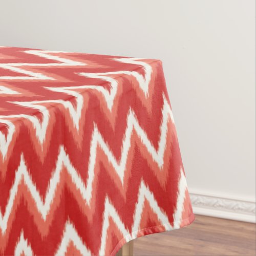 Ikat Chevron Stripes _ Rust Orange and White Tablecloth