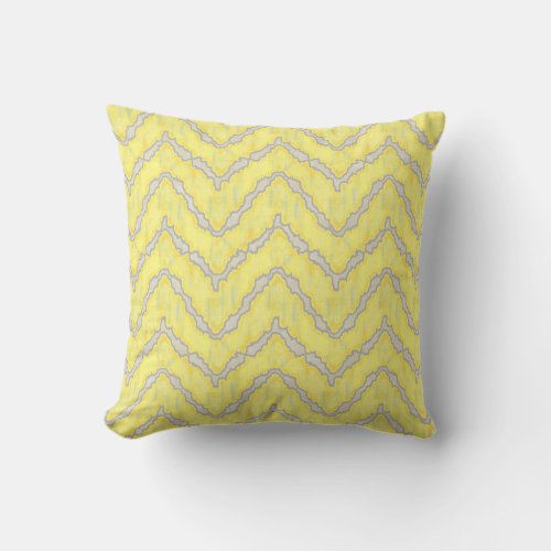 IKAT Chevron Zig Zag Modern Pattern Yellow Gray Throw Pillow