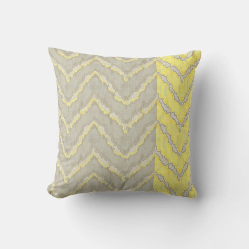 IKAT Chevron Zig Zag Vintage Pattern Yellow Gray Throw Pillow