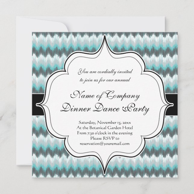 Ikat Chevron Zig Zags Green Gray Elegant Tribal Invitation (Front)