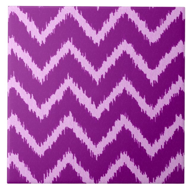 Ikat Chevrons - Amethyst purple and light orchid Ceramic Tile (Front)