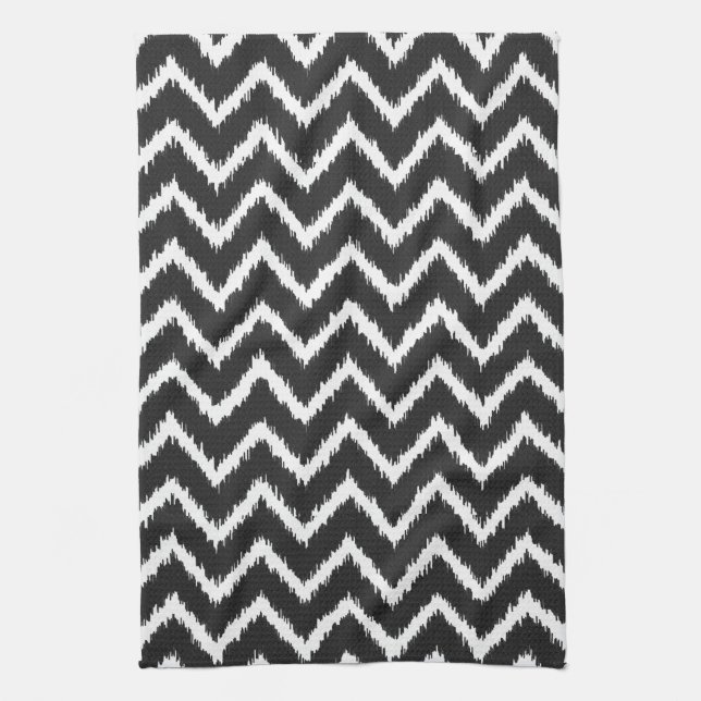 Ikat Chevrons - Black and white Towel (Vertical)