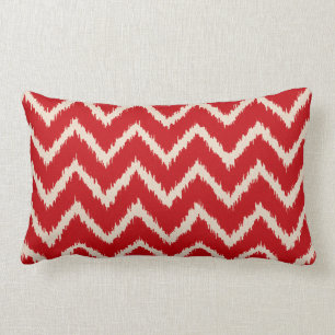 Ikat Chevrons - Chinese red and tan Lumbar Pillow