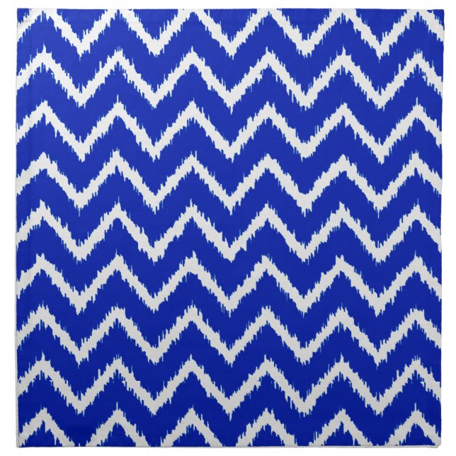 Ikat Chevrons - Cobalt blue and white Cloth Napkin (Front)