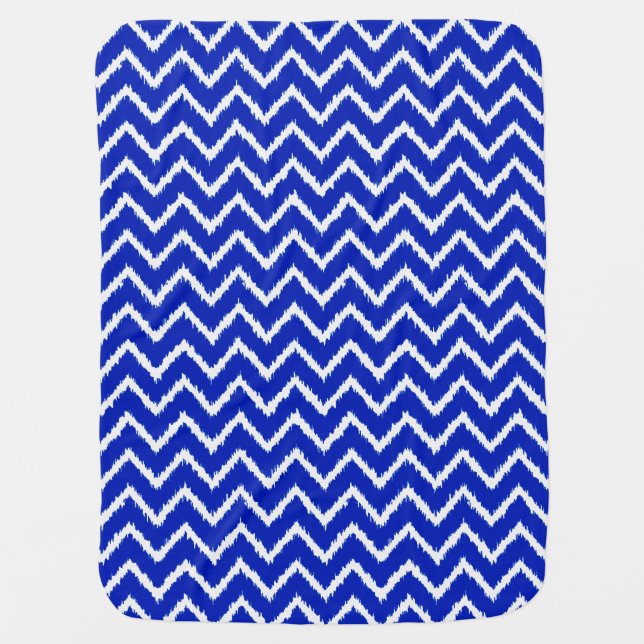 Ikat Chevrons - Cobalt blue and white Receiving Blanket (Front)