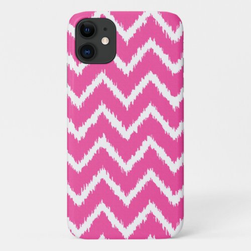 Ikat Chevrons _ Deep fuchsia pink and white iPhone 11 Case