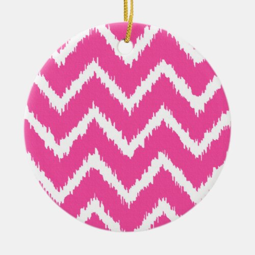 Ikat Chevrons _ Deep fuchsia pink and white Ceramic Ornament