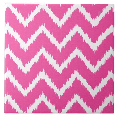 Ikat Chevrons _ Deep fuchsia pink and white Ceramic Tile