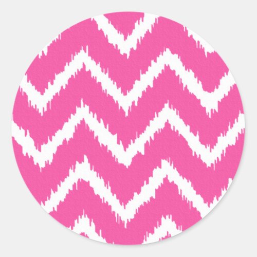 Ikat Chevrons _ Deep fuchsia pink and white Classic Round Sticker