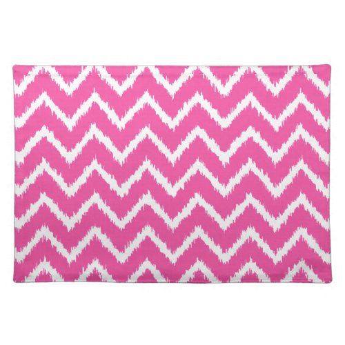 Ikat Chevrons _ Deep fuchsia pink and white Cloth Placemat