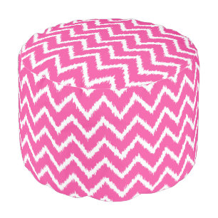 Ikat Chevrons - Deep fuchsia pink and white Pouf