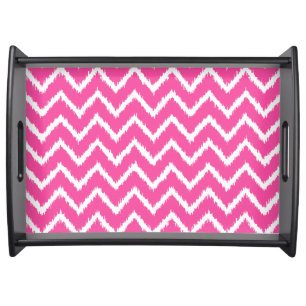Ikat Chevrons - Deep fuchsia pink and white Serving Tray