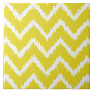 Ikat Chevrons - Mustard yellow and white Ceramic Tile