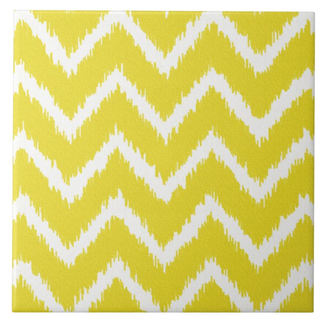 Ikat Chevrons - Mustard yellow and white Ceramic Tile (Front)