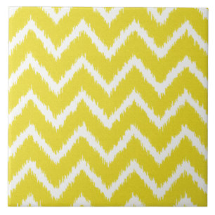 Ikat Chevrons - Mustard yellow and white Tile