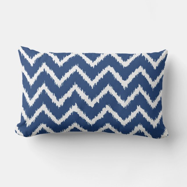 Ikat Chevrons - Navy blue and white Lumbar Pillow (Front)