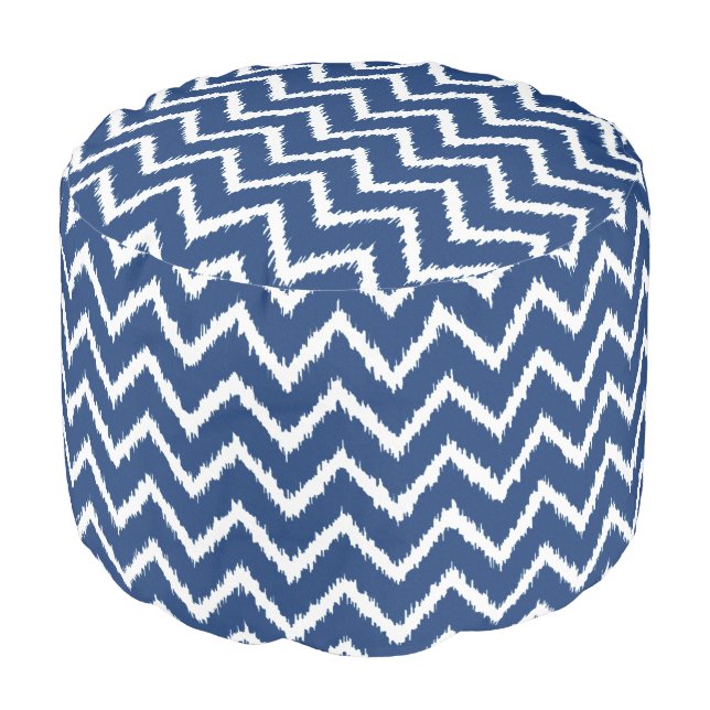 Ikat Chevrons - Navy blue and white Pouf (Angled Front)