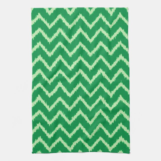 Ikat Chevrons - Pine and light green Kitchen Towel (Vertical)