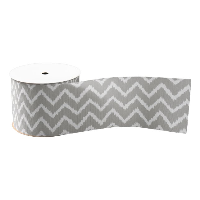 Ikat Chevrons - Silver grey and white Grosgrain Ribbon (Spool)