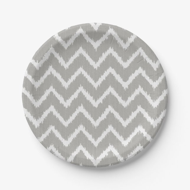 Ikat Chevrons - Silver grey and white Paper Plates (Front)