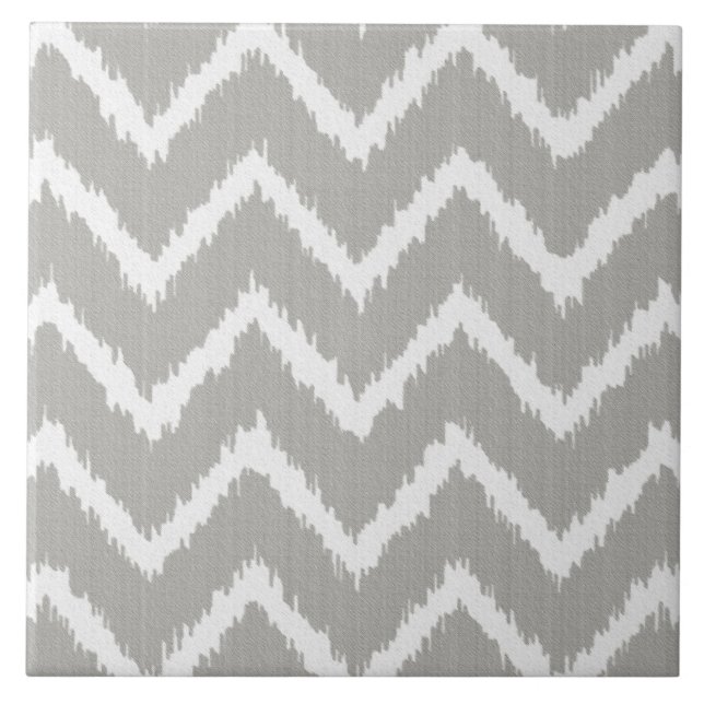 Ikat Chevrons - Silver grey and white Tile (Front)