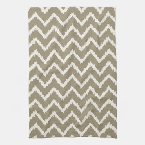 Ikat Chevrons _ Taupe tan and beige Kitchen Towel