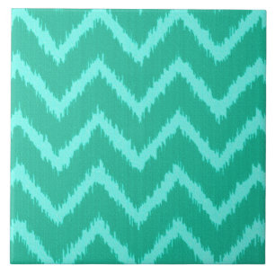 Ikat Chevrons - Turquoise and aqua Ceramic Tile