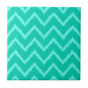 Ikat Chevrons - Turquoise and aqua Ceramic Tile
