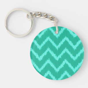 Ikat Chevrons - Turquoise and aqua Keychain