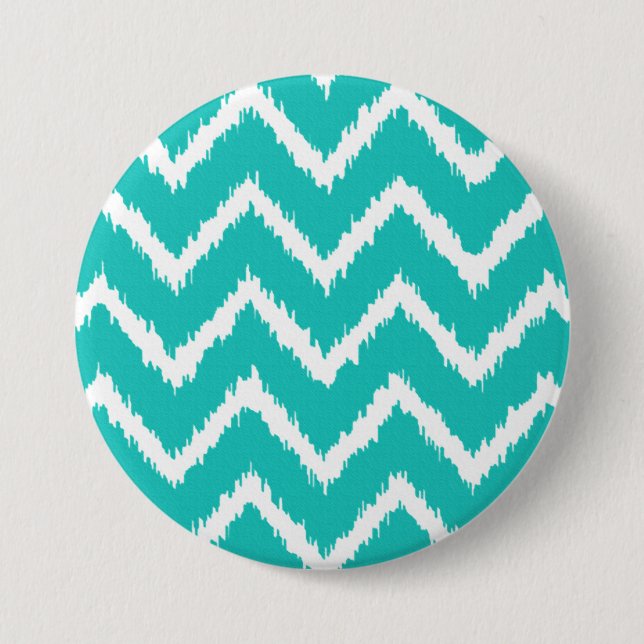 Ikat Chevrons - Turquoise and white Button (Front)