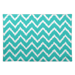 Ikat Chevrons - Turquoise and white Cloth Placemat