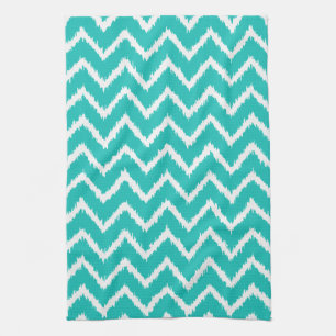 Ikat Chevrons - Turquoise and white Kitchen Towel