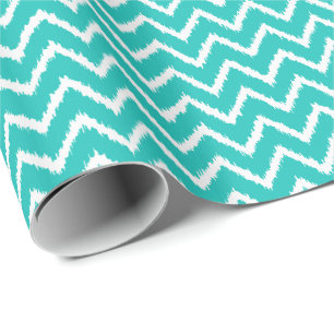 Ikat Chevrons - Turquoise and white Wrapping Paper