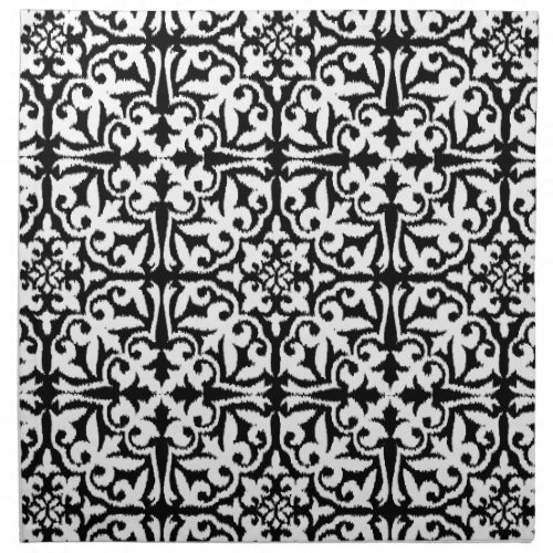 Ikat damask pattern _ Black and White Cloth Napkin