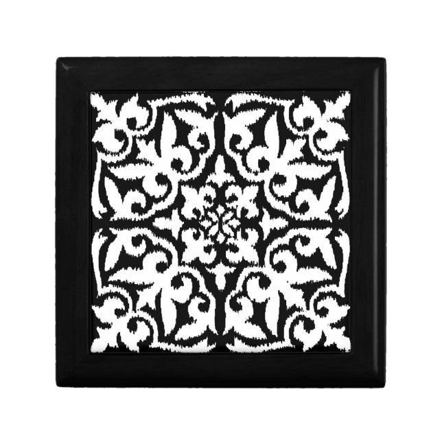 Ikat damask pattern - Black and White Keepsake Box (Front)