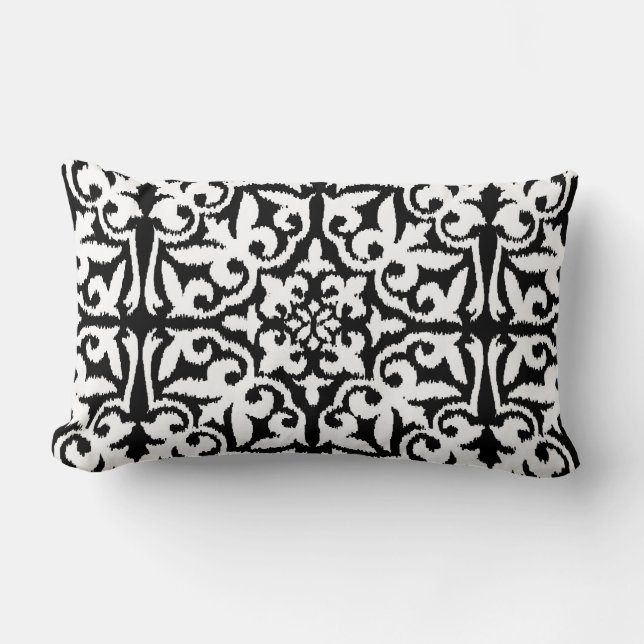 Ikat damask pattern - Black and White Lumbar Pillow (Front)