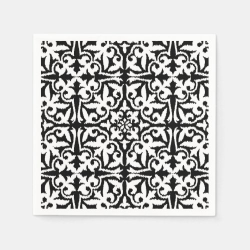 Ikat damask pattern _ Black and White Paper Napkins