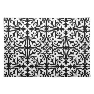 Ikat damask pattern - Black and White Placemat