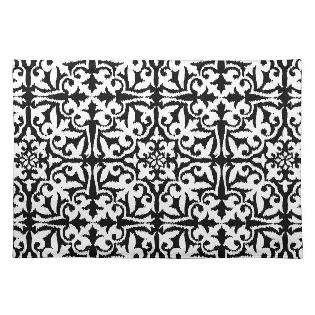 Ikat damask pattern - Black and White Placemat (Front)