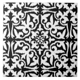 Ikat damask pattern - Black and White Tile