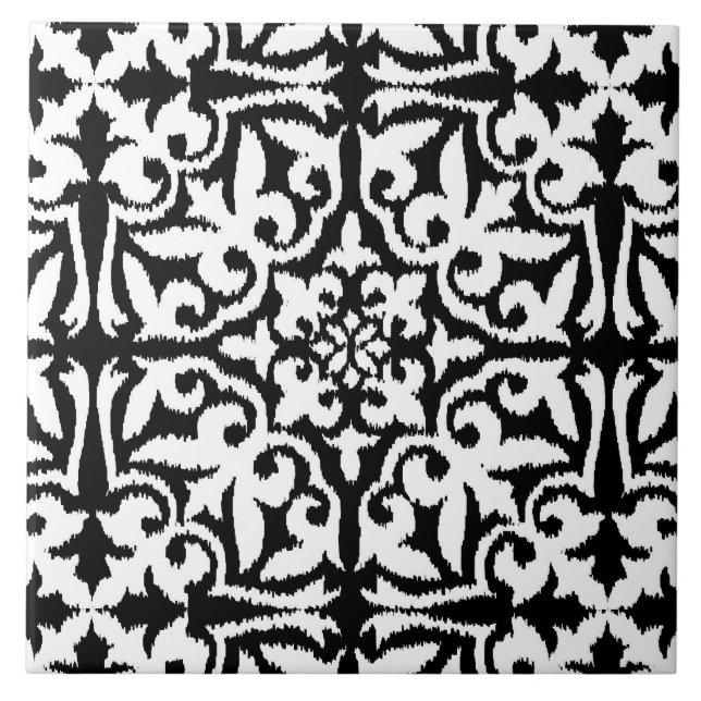 Ikat damask pattern - Black and White Tile (Front)