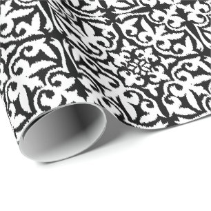 Ikat damask pattern - Black and White Wrapping Paper