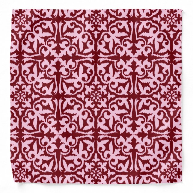 Ikat damask pattern - Burgundy and Pink Bandana (Front)